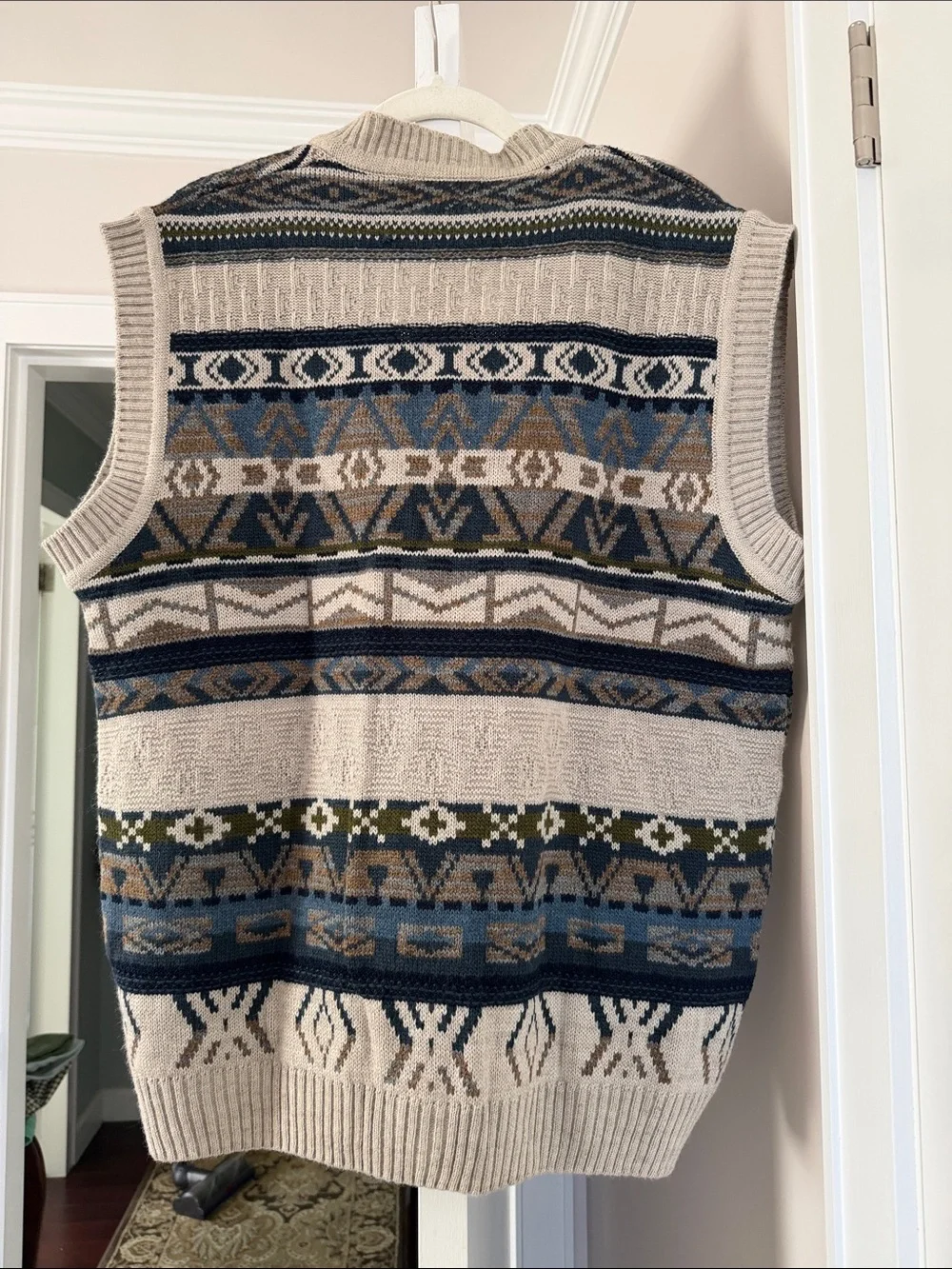 Gordon 1952 Fair Isle Knit Sweater Vest Beige  Blue Brown Pattern size M/L